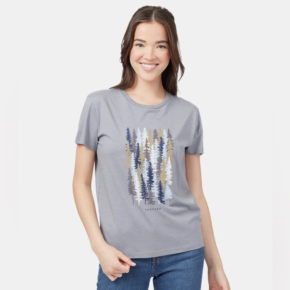 tentree Light Gray Organic Cotton Blend Graphic Forest Short Sleeve Tee